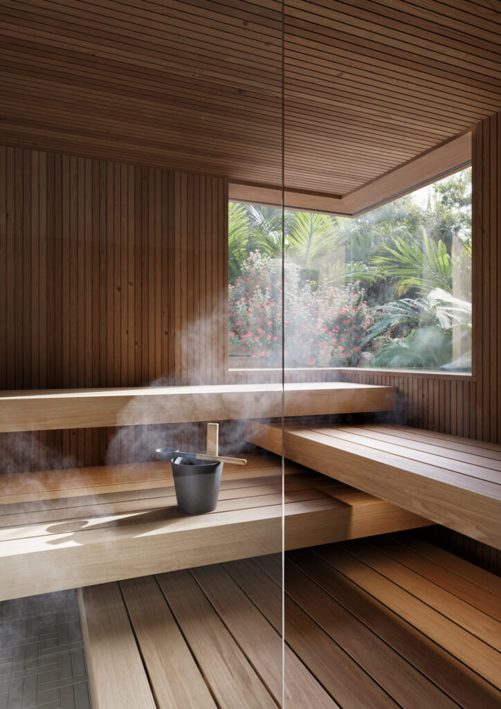 Pieksäwood Haven Sauna. Concept design: Jutta Tanninen, Collabå Oy | 3D visualisation.