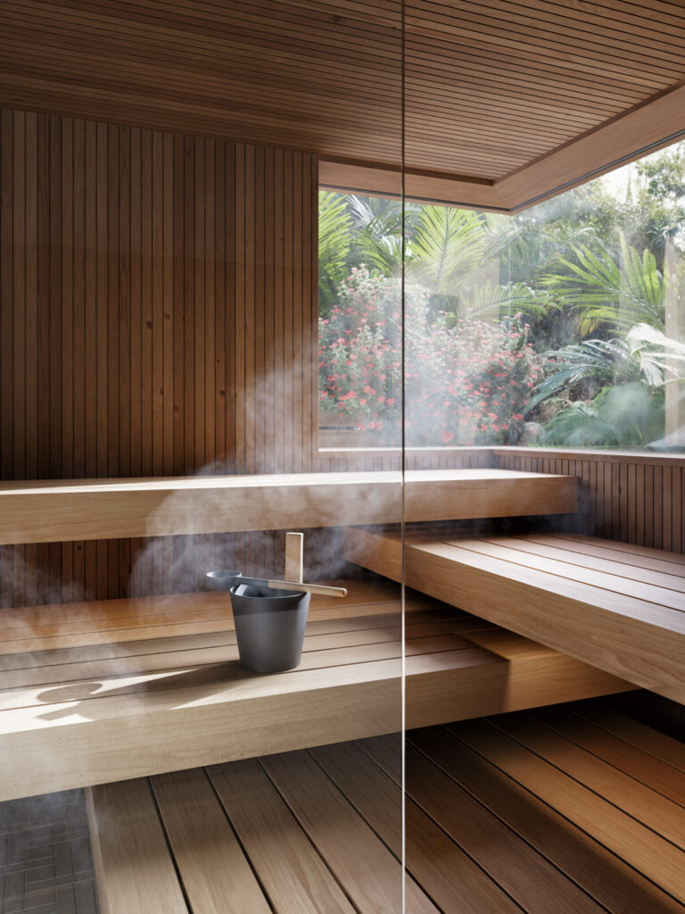 Pieksäwood Haven Sauna. Concept design: Jutta Tanninen, Collabå Oy | 3D visualisation.
